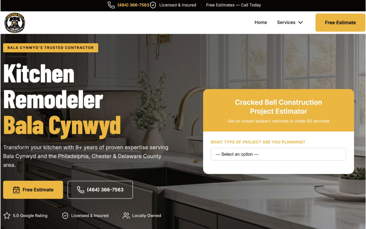 Instant Estimator tool showing 30-second quote calculator for home service contractors